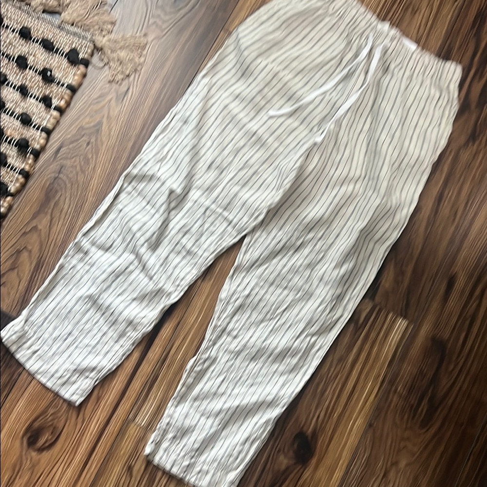 Cream and Black Striped linen Joggers